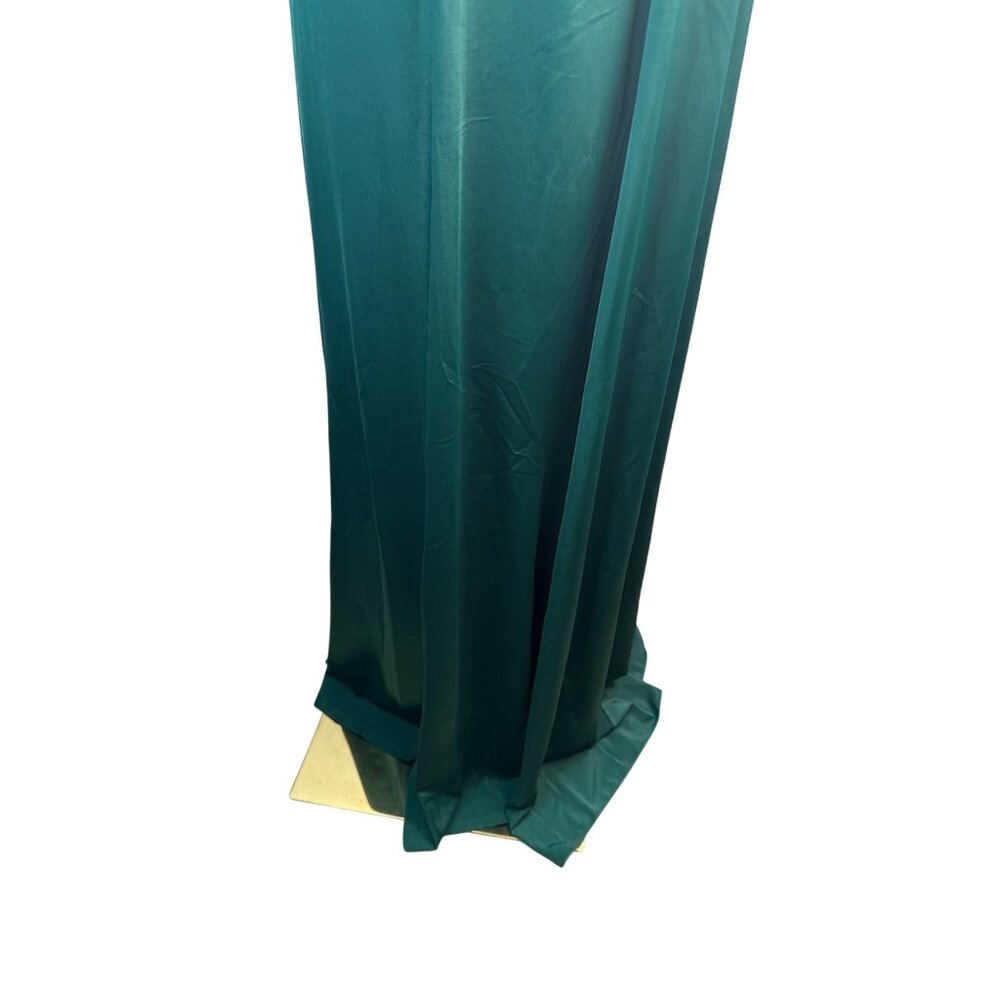 New Emerald Green Miss Ord Small One-Shoulder Draped Evening Gown Long Sleeve - Picture 8 of 16